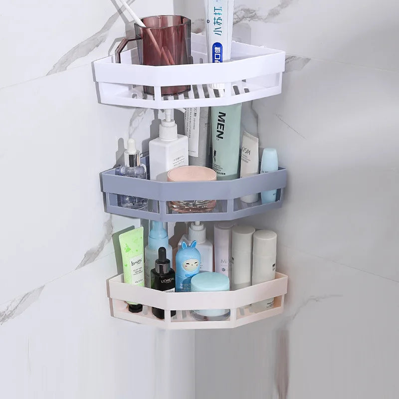 Bathroom No Drilling Wall Mounted Plastic Storage Organizer Rack Vacuum Suction Cup Basket Holder for Bathroom Accessories