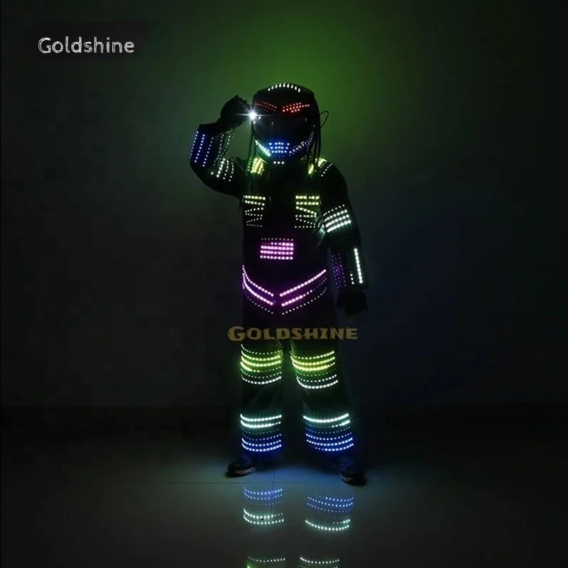 Predator Style LED Robot Costume CO2 Jet Laser Machine LED Suit Helmet Stilts Walker for Party Decorations Lron Warrior Style