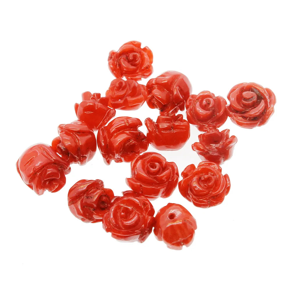 Natural Red Carved Coral Flower Rose Beads for Jewelry Making