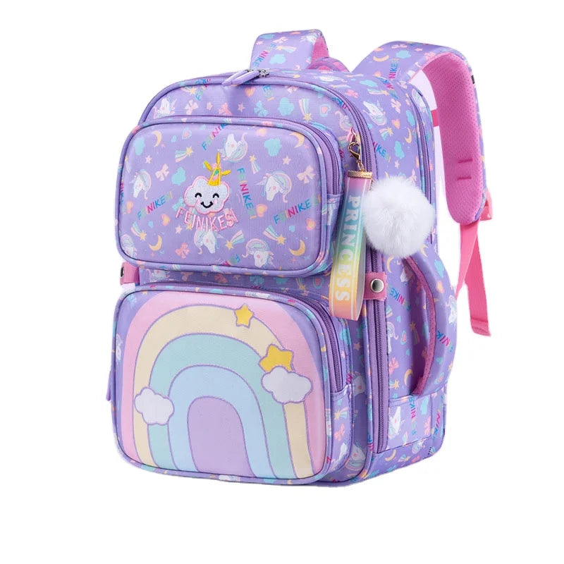 2024 New Casual Children's Schoolbag Waterproof Oxford Girl Student Backpack Girl Cartoon Rainbow Schoolbag