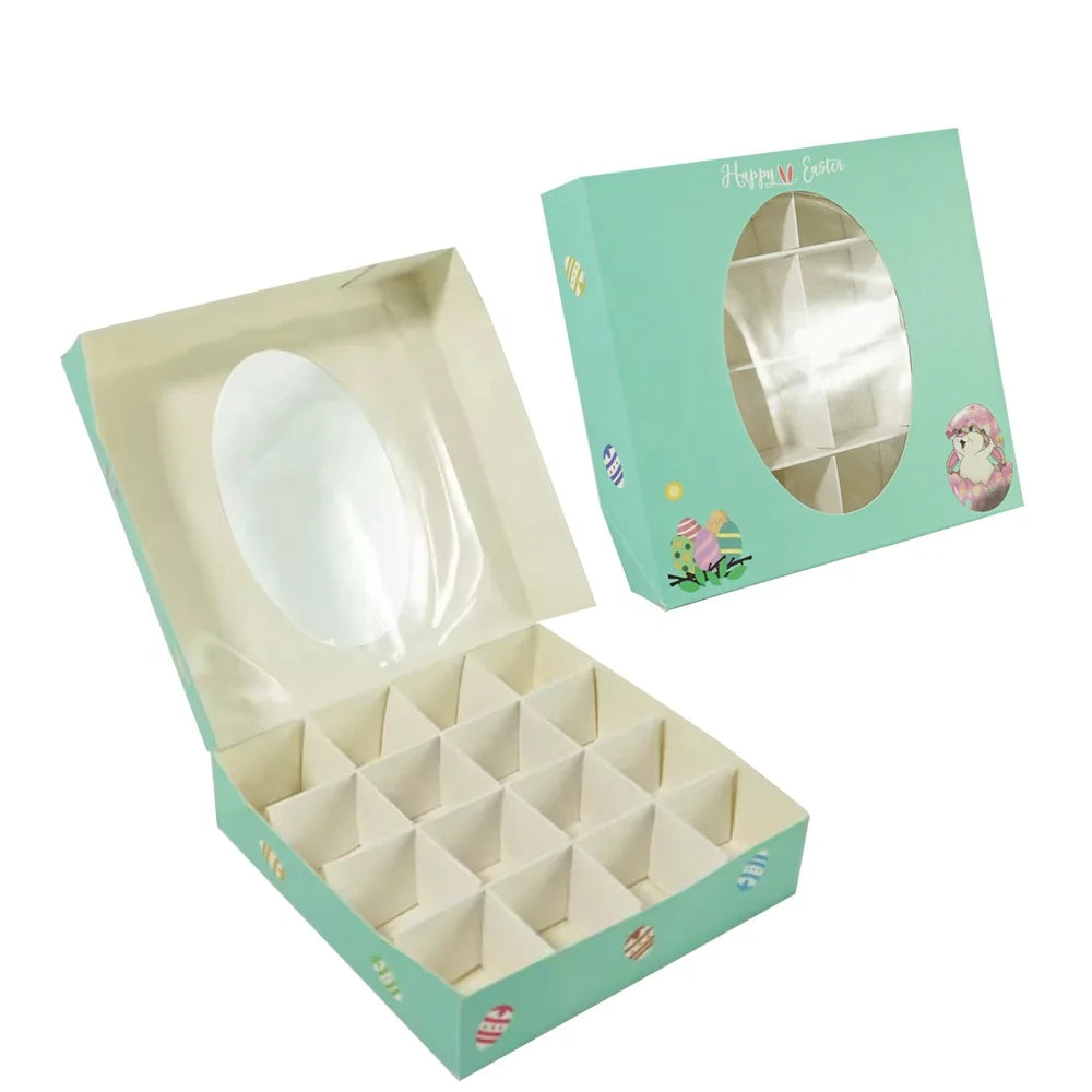16 Grids Easter Bunny Rabbit Clear Hollow Heart Clear Window Chocolate Box Sweet Candy Packaging Box for Easter Party Decorat