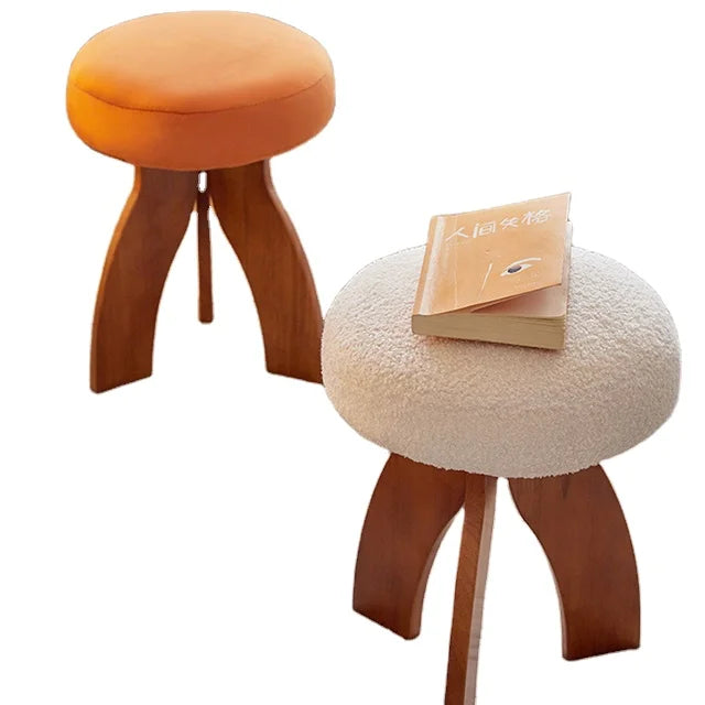 BILIDO Modern Three-Leg Design Velvet Round Wooden Stool Colorful Restaurant Ottoman Chair Set for Dining and Kitchen Use