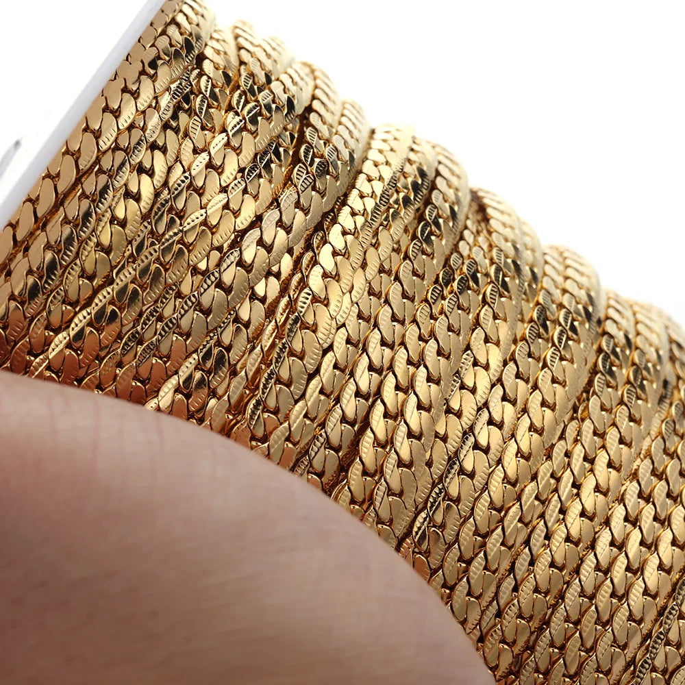 4mm Diy Accessories Chains Product Man Jewelry Making Gold Stainless Steel Cuban Link Chain for Men