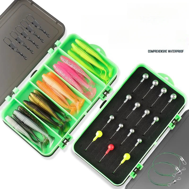 Cheap Factory 63PCS 298g Texas Fishing Set Soft Hard Lure Hooks Fishing Tackle Accessories Kit fishing tackle boxes