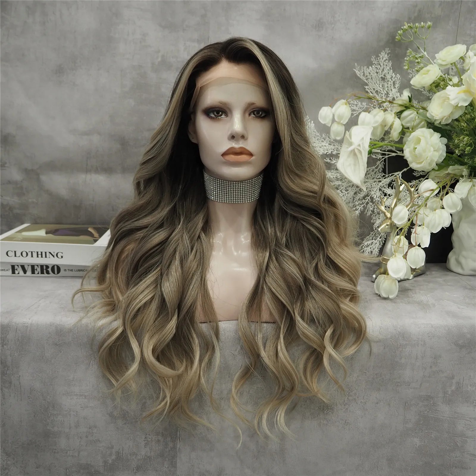 Celebrity 26inch Long Stylenatural Color Body Wave Synthetic Hair Wigs Matte Heat Resistant Fiber Same Human Hair Lace Front 