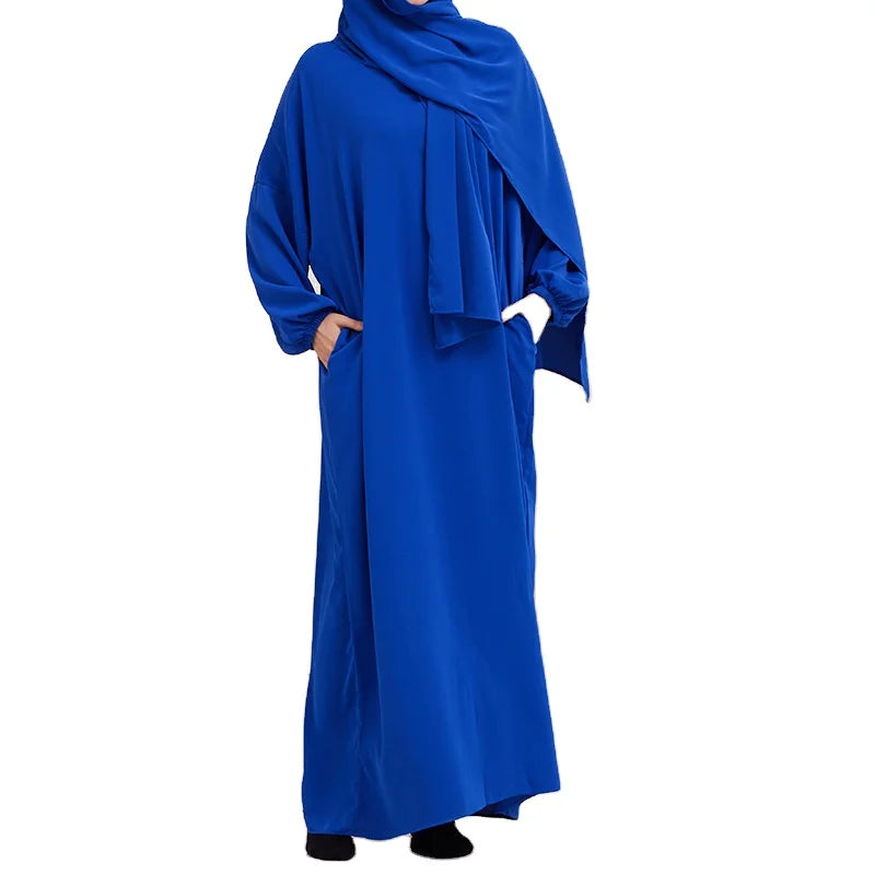 Plain Royal Blue Black Color Elastic Cuff Floor Length Match With Same Color Shawl Dubai Uae American Turkey Islamic Eid Abay