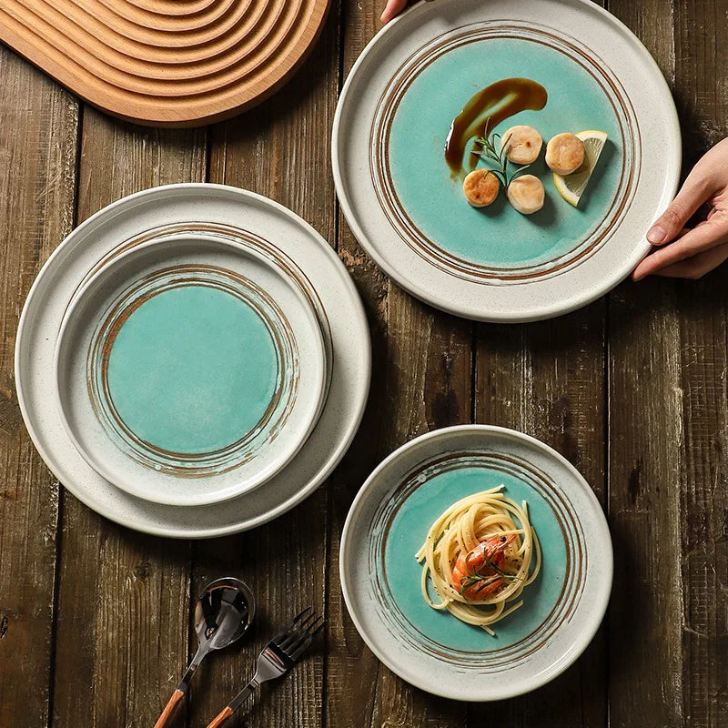 Japanese Style Retro 8/10 Inch Ceramic Eco-Friendly Sushi Restaurant Decal Pattern Porcelain Steak Western Dish Manufactured