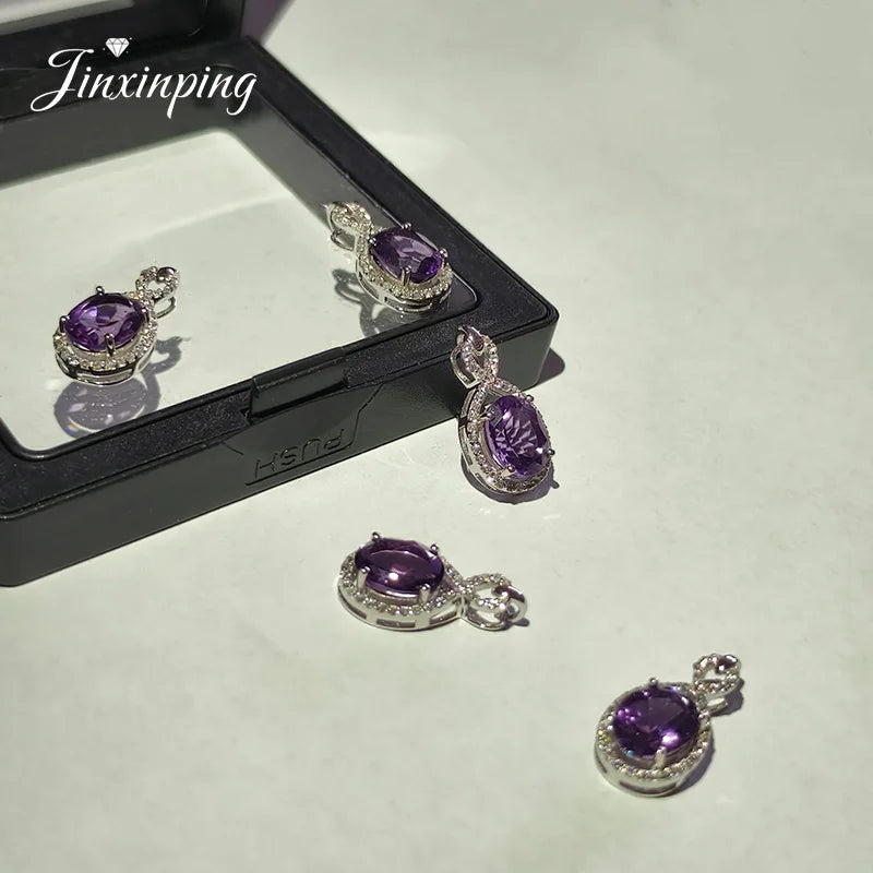 Round Plain Sterling Silver Pendant Charm Purple Zircon Crystal Trendy Necklace Display