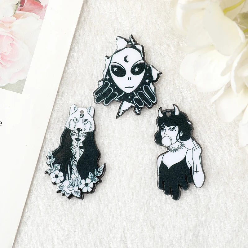 Magic Girl Charms Acrylic UFO Woman Jewlery Findings for Earring Necklace Diy Making Handmade Craft