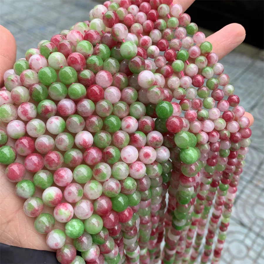 Wholesale 6mm 8mm 10mm Plum Two Color Smooth Round Chalcedony Beads Loose Gemstone Round Beads for Bracelet Jewelry Making