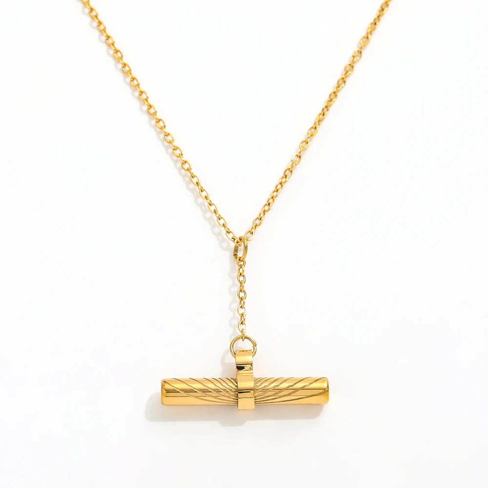 Fenny 18K Gold Plated No Fade Fashion Link Chain Simple Toggle Bar Pendant Necklace Stainless Steel Jewelry Wholesale
