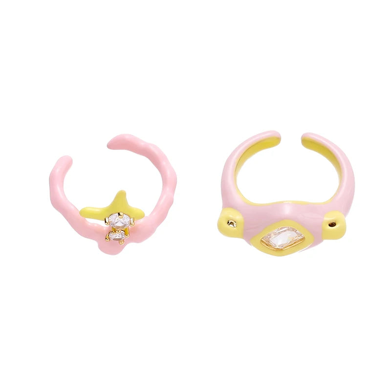 Sweet Cute Y2K Jewelry Oil Dripping Finger Ring Fashion Design Colorful Zircon Enamel Ring for Women Girls