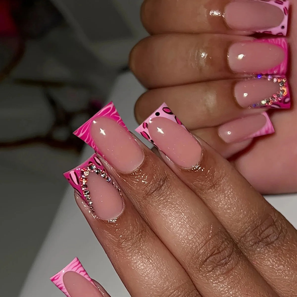 French pink Diamond Wholesale Vendor Soft Gel X Duck Feet Shaped Full Cover Acrylic Color Box Package Artificial Press on Nai