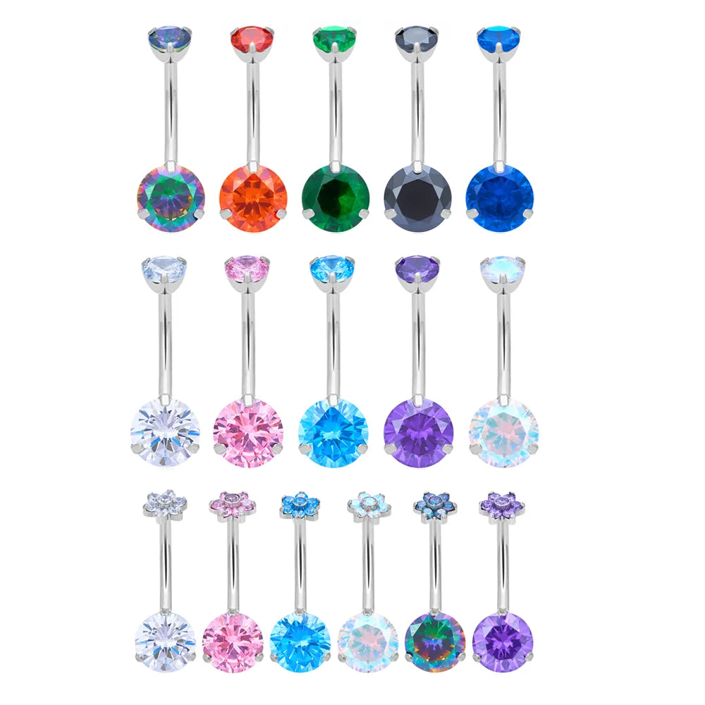 G23 ASTM F136 Titanium Piercing New Trendy Belly Button Ring Inlay Colorful Zircon 14G Clicker Punk Style Body Piercing Jewel