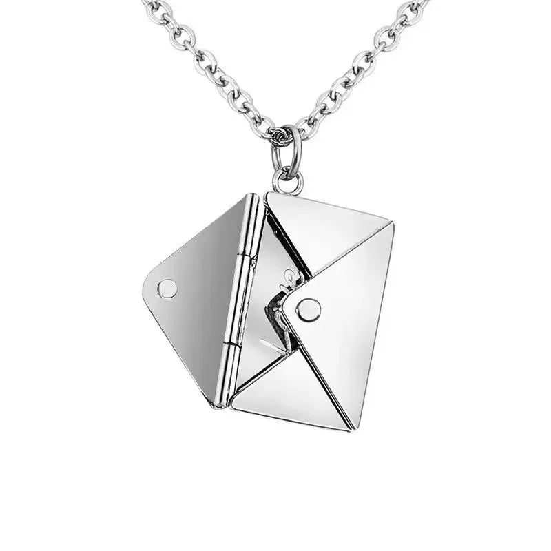 Couple Fashionable Style Love Letter Locket Pendant Envelope Nameplate Necklace Customizable Card Slot Family Envelope Neckla
