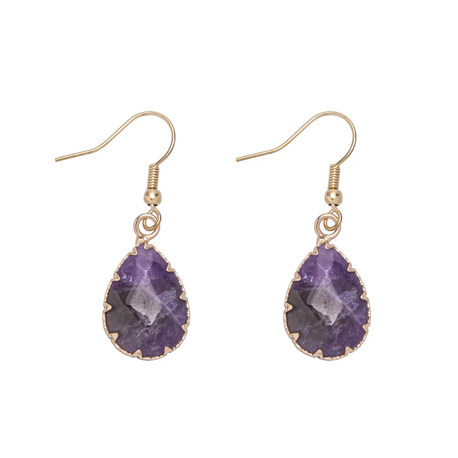 New Natural Crystal Stone Rose Quartz Amethyst Obsidian Drop Eardrop Earrings for Women Jewelry Crystal Earrings
