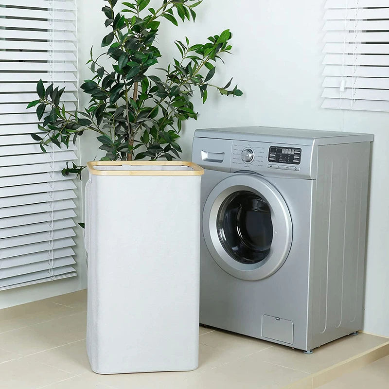 Wholesale Custom Large Capacity Folding Laundry Basket with Bamboo Handle High Capacity Clothes Storage with Lid