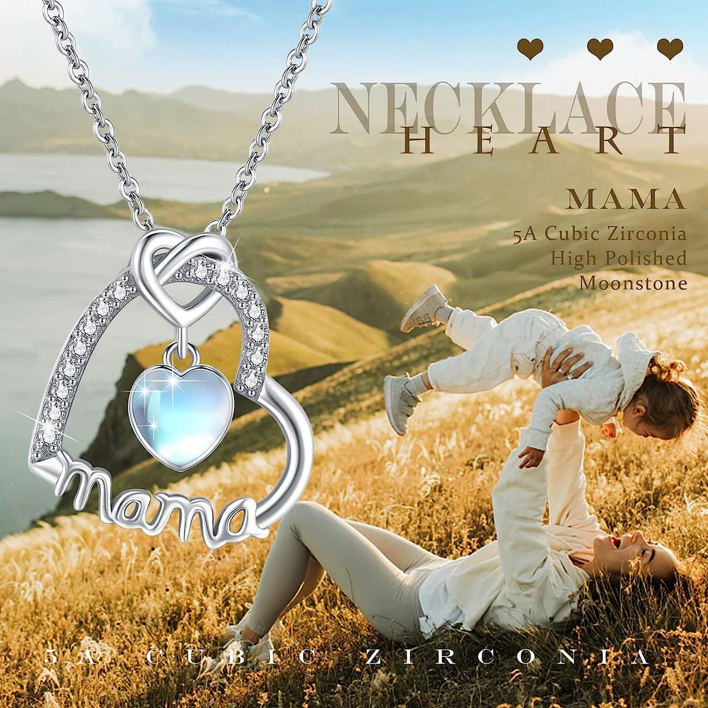 CAOSHI Mother's Day Simple Heart Design Opal Zircon Necklaces for Women Silver Plated Fashion Jewelry CZ Pendant Necklaces OE