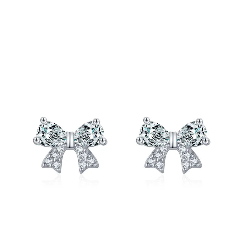 New Arrival Bow Stud Earrings Sterling Silver 925 Jewellery Cubic Zirconia Classic Daily Fine Jewelry Earrings for Women