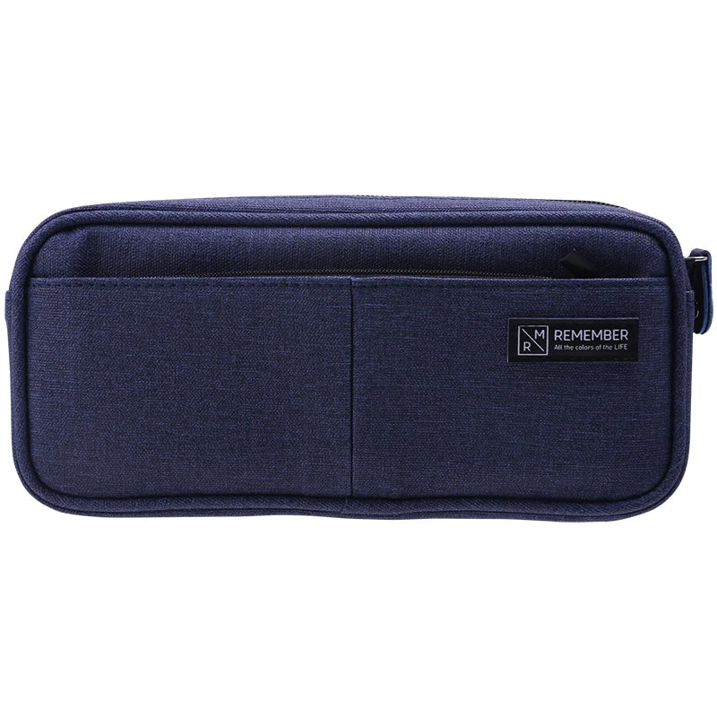 Deli 66782 Blue Three Pockets Large Capacity Students Pencil Pouch Three Zippers Brief Stationery Bag 96pcs Per Carton Set