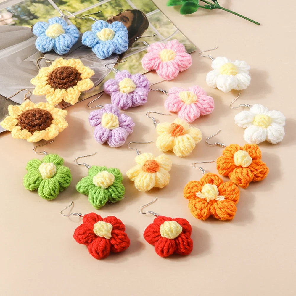 Colorful Flower Knit Earrings Creative Floral Design Minimalist Chic for Elegant Ear Adornment Perfect for Every Occasion