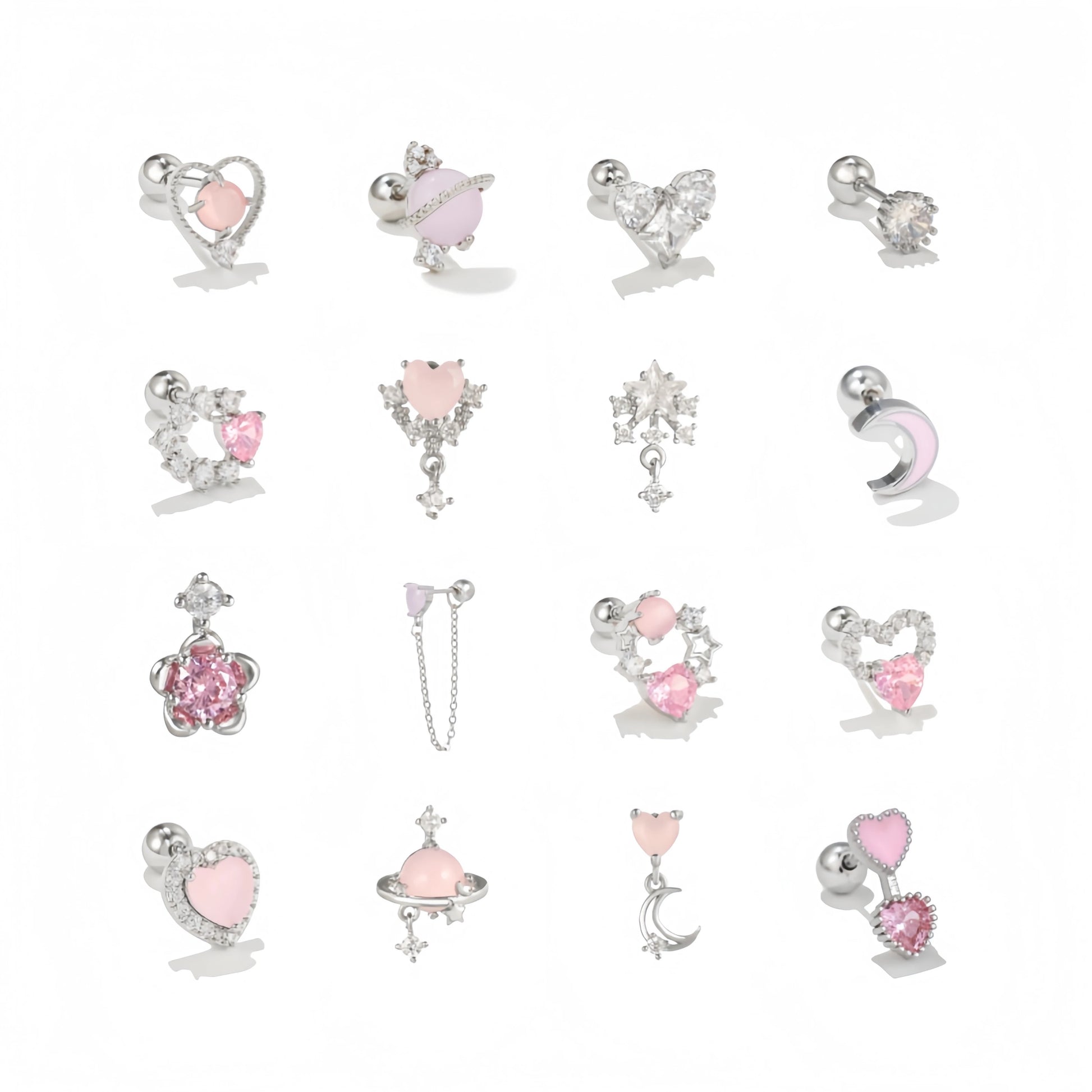 ZUOLA Korean Ear Jewelry Women Love Ear Bone Stud Pink Heart Star Moon Twist Ball Titanium Posts Gold Plated Piercing Earring