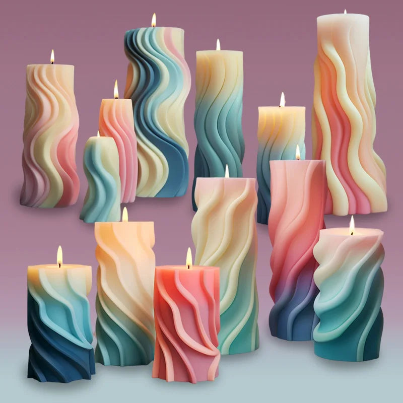 LZ-50 DIY Home Becor Cylinder Spiral Scented Candle Wave Cylindrical Silicone Molds Mold for Pillar Candles