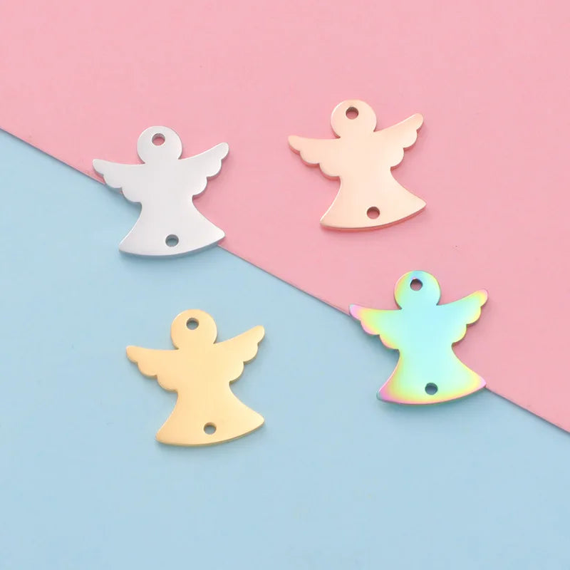 Factory Customization Mirror Polished Name Laser Engrave Pendant Stainless Steel Custom logo Angel Charm for Jewelry Making