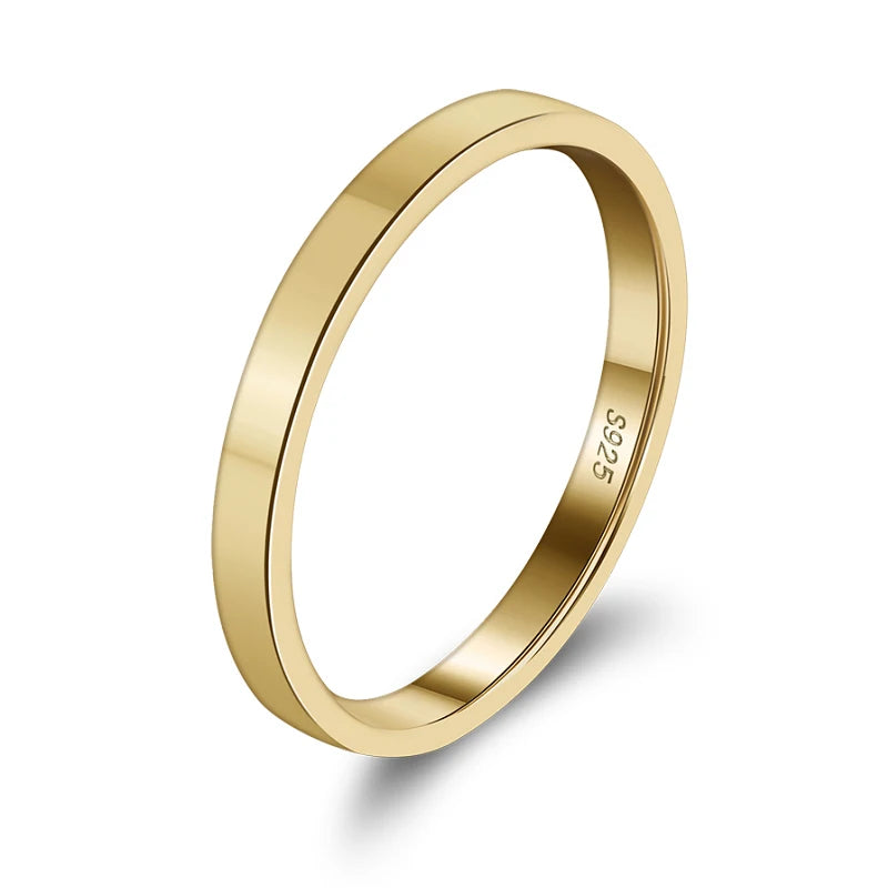 RINNTIN 2mm 925 Sterling Silver Ring Gold/ Silver Color Simple Female Thin Ring Wedding Jewelry Gift