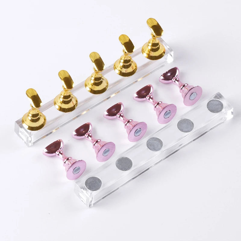 Magnetic Nail Practice Holder Set Art Training Display Stand Kit Acrylic Crystal False Tips Holders DIY Manicure Tools