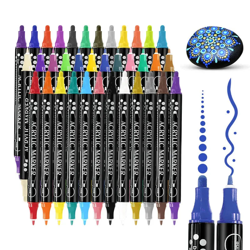24 Colors Dual Tip Brush Tip & Fine Tip Fade Resistant Art Acrylic Paint Markers for Multi-Surface Use Rock Canvas Glass & Wo