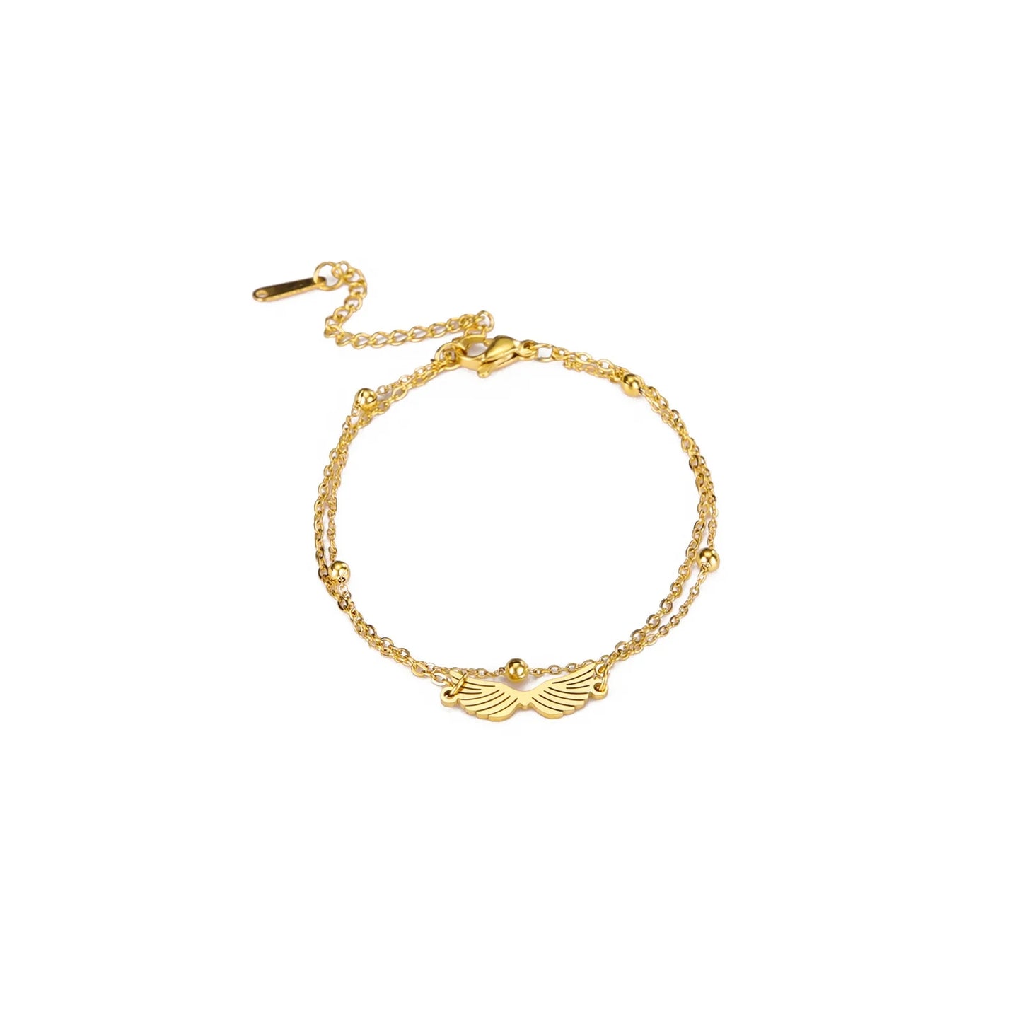 Angel Wing Charm Bracelet for Women Girl Stainless Steel Gold Double Layer Beads Chain Bracelets Trendy Jewelry Birthday Gift