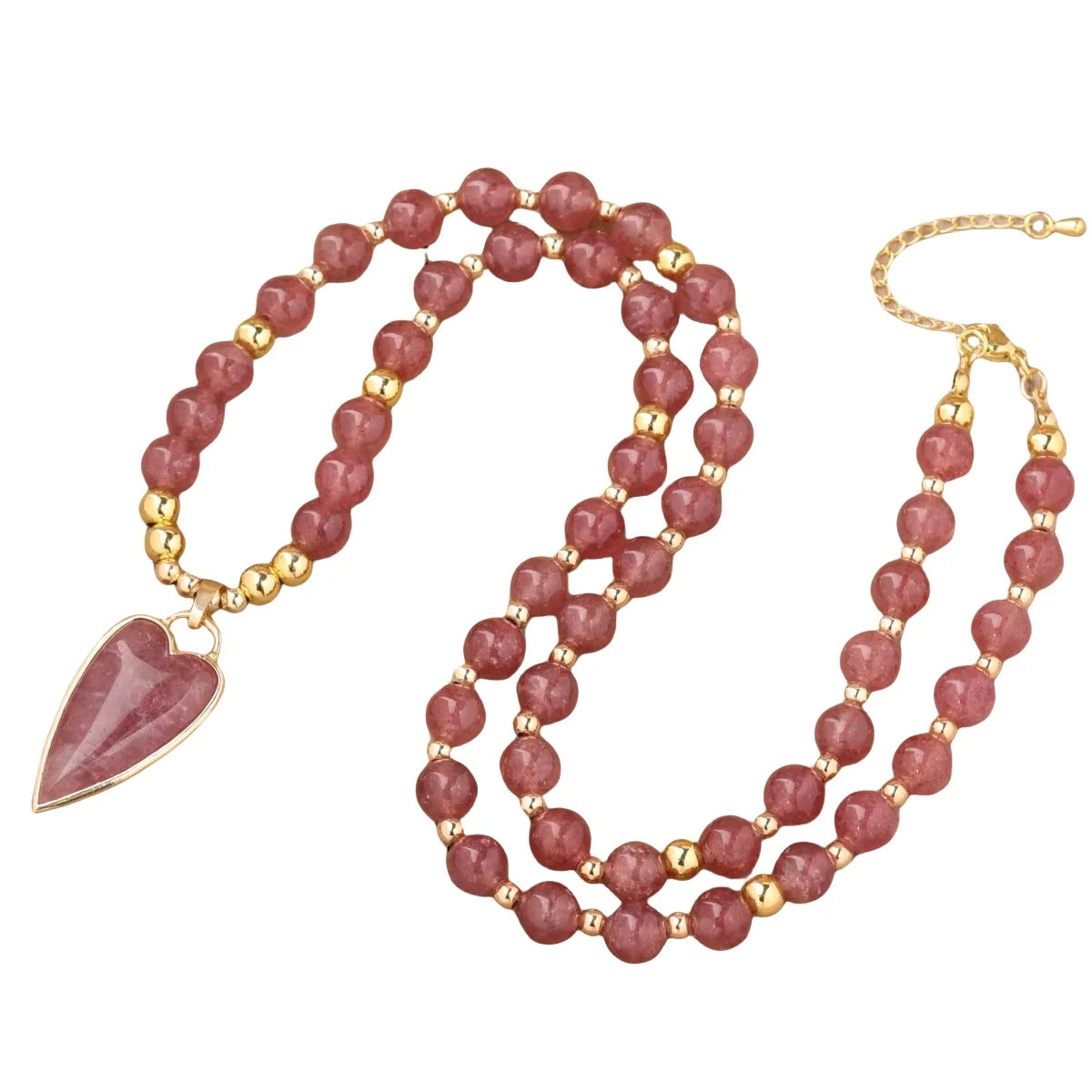 Strawberry Quartz Healing Crystal Chakra LOVE Heart Pendant Crafts Necklace Fashion Jewelry Wholesale
