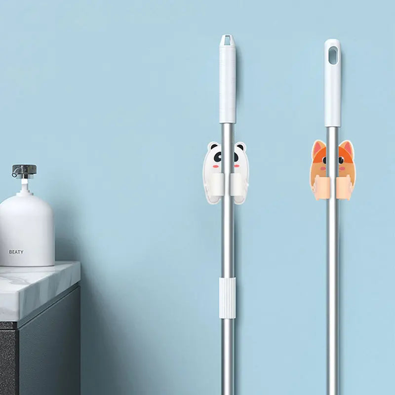 2026 Wall-Mounted Single-Tier Roller Mop Rack Free Punching Strong Adhesive Hook for Heavy Duty Storage of Tools