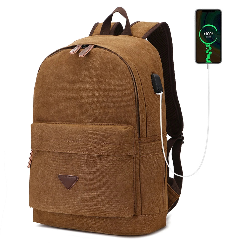 ZUOLUNDUO Classic Canvas Student Backpack with USB Charging Port Waterproof College Laptop Bag for School and College Use