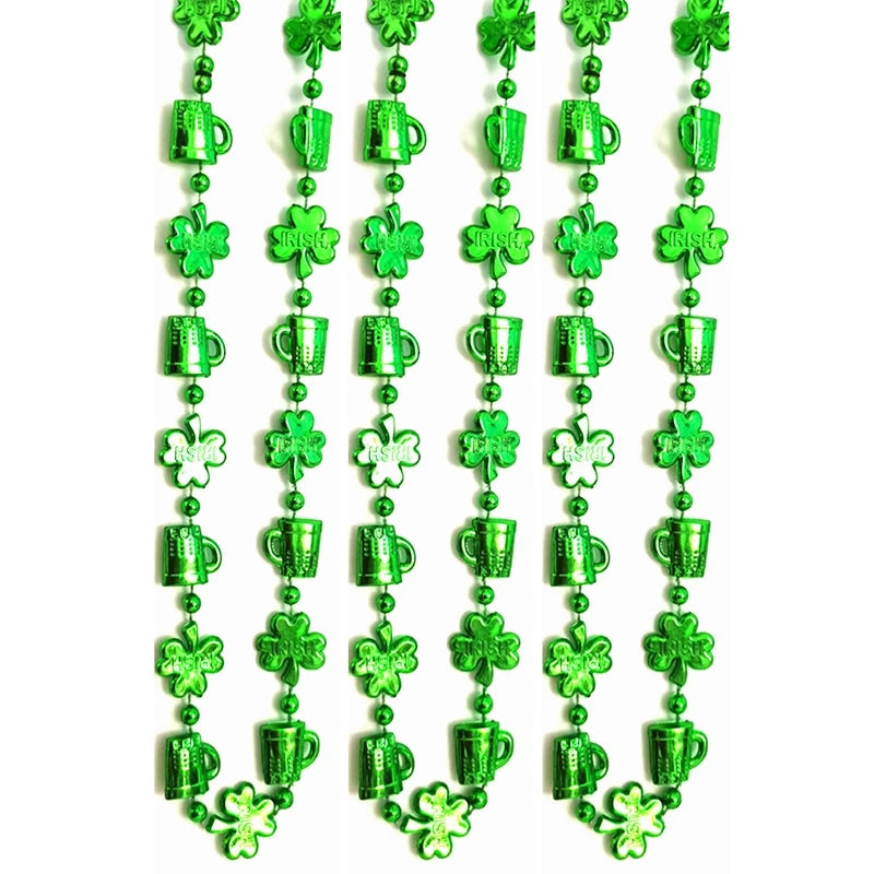 Haiwin Party St Patricks Day Green Shamrock Beer Mug Beads Necklaces Accessories