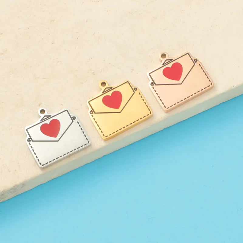 New Wholesales Envelop Pendant DIY Stainless Steel 18K Gold Plated Lover's Gift Necklace Pendant for Jewlery Making