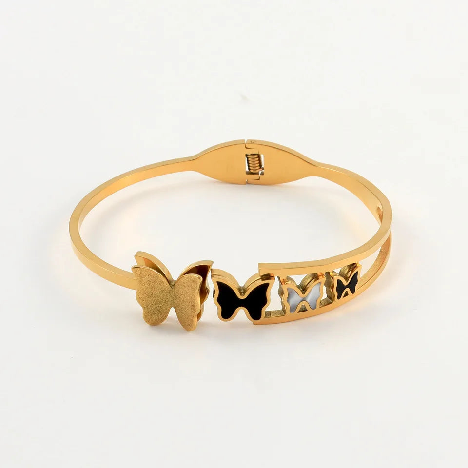 Latest Design Jewelry Open Butterfly Bracelet for Women Girl 18k Gold Pvd Plated Stainless Steel Bangle for Gift