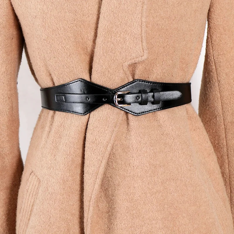Simple Fashion Ladies Waist Accessories Belt Elastic Genuine PU Leather with Alloy Buckle Thin Waist Seal
