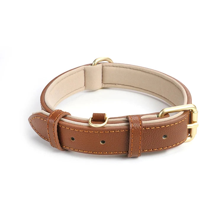 Luxury Leather Dog Collar Soft and Breathable with Reflective Feature Solid Pattern and Rust-Proof Padded Metal Hardware