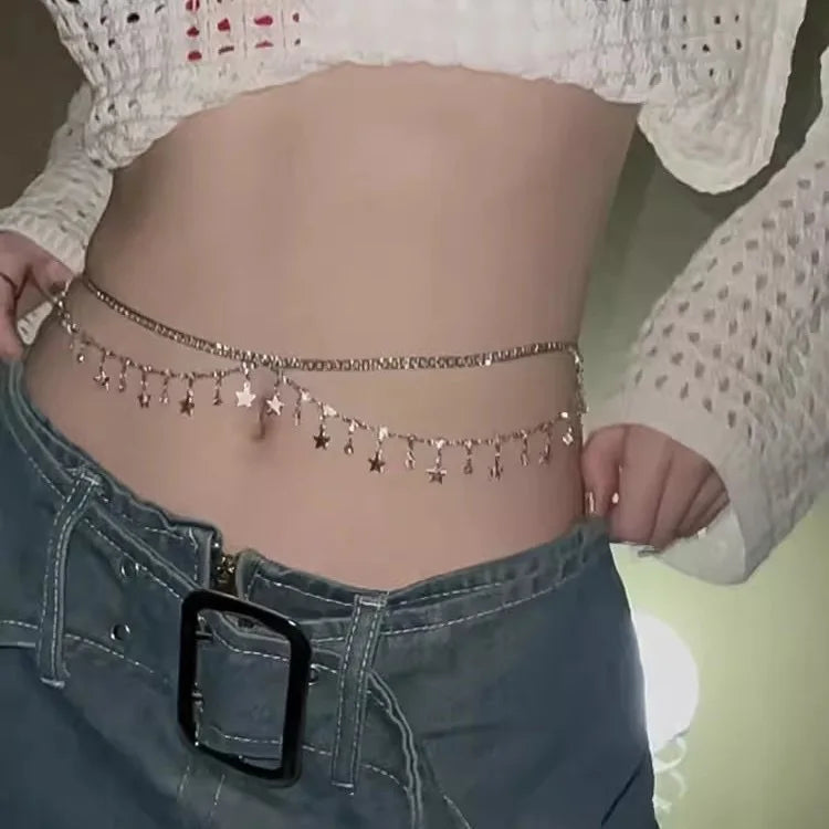 Fashion Body Chain High Quality Alloy Rhinestone Made Tassel Waist Jewelry Belly Chain Wholesale