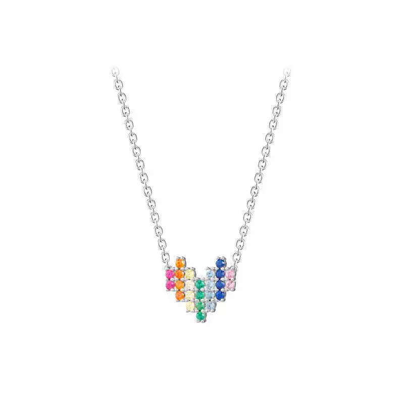 925 Silver Rainbow Zircon Fine Pendant Necklace Love Theme Necklace