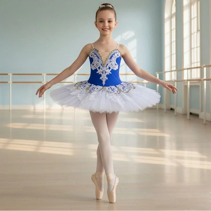 Girl Professional Ballet Tutu Tulle Dress White Blue Pink Gymnastics Leotard Diamond Dance Costume Ballet Leotard Girl Baller