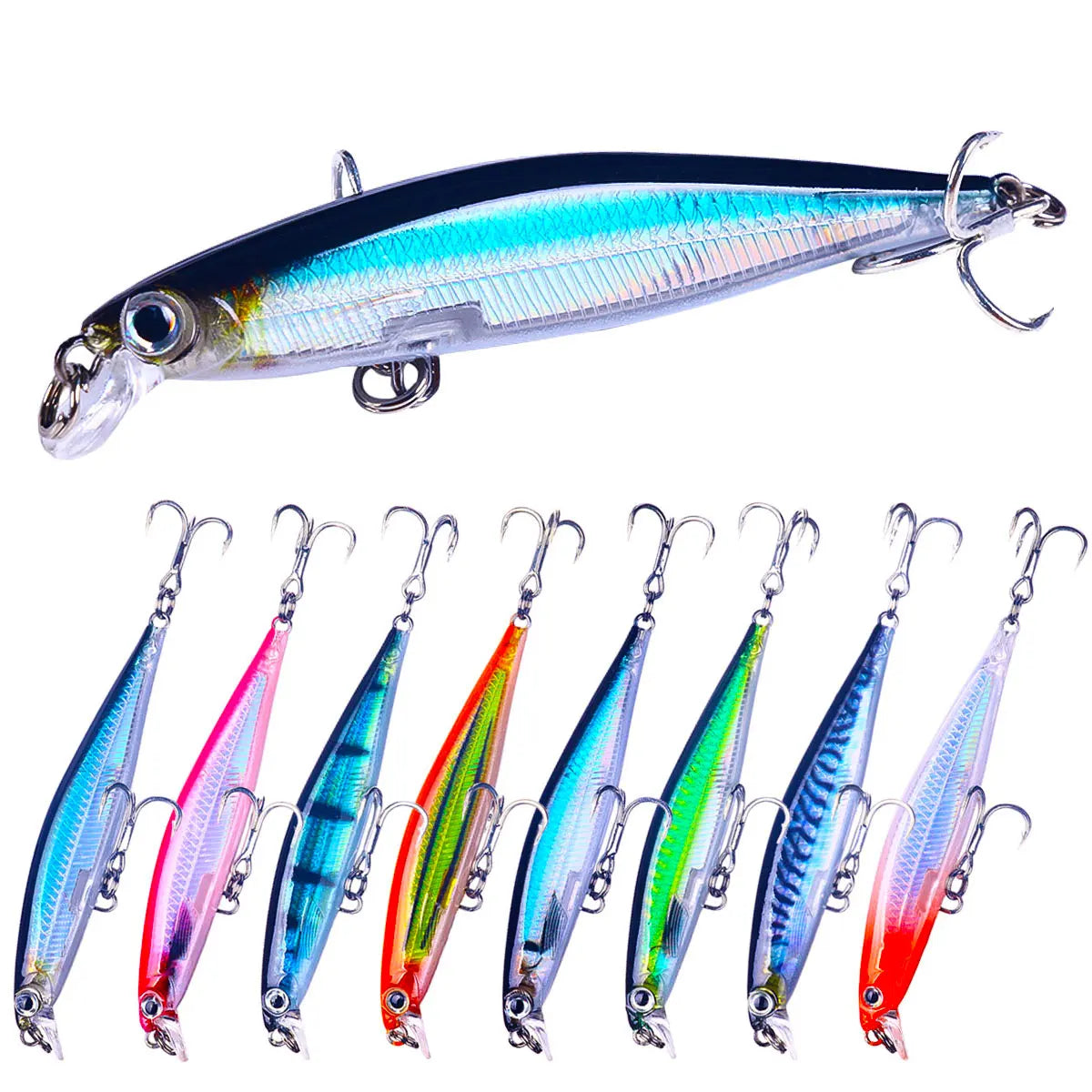 Wholesale MI214 8cm 5.5g Artificial Hard Plastic Bait Minnow Fishing Lures with PET Box Packaging