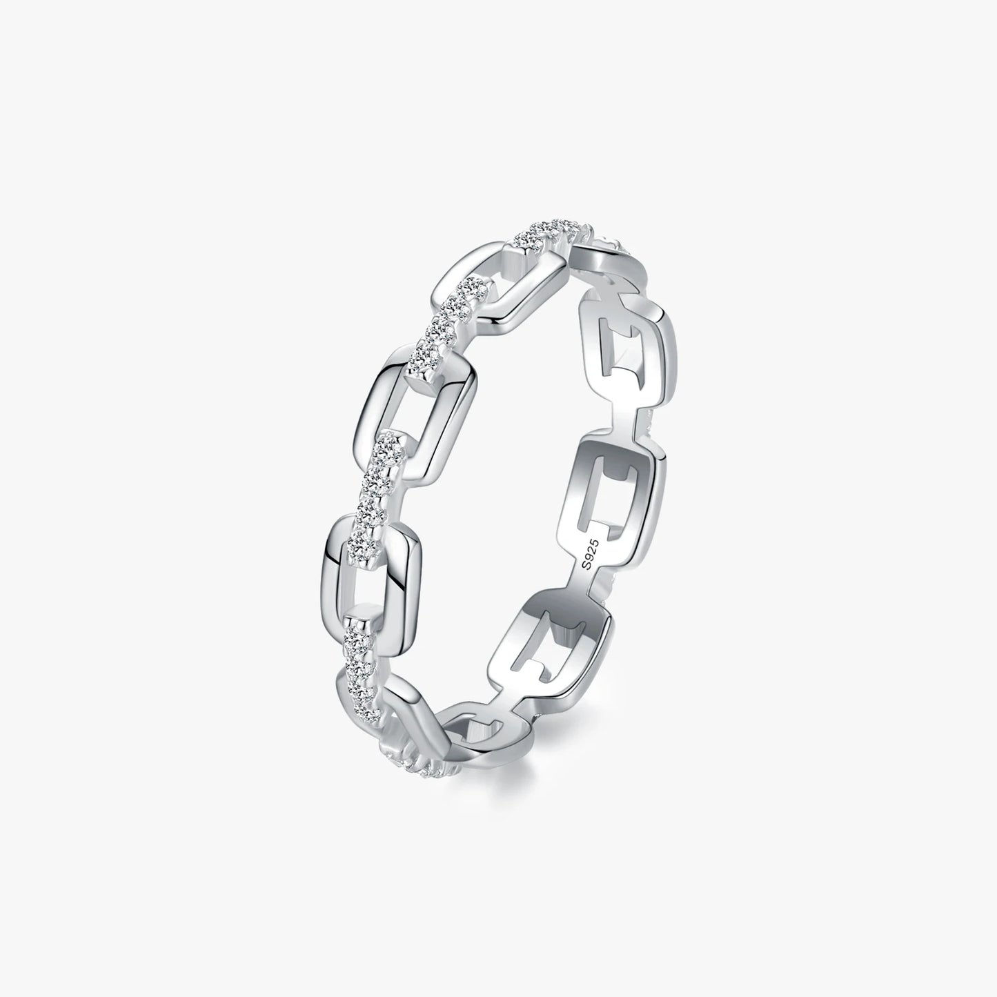 Fashion Geometric Clear CZ Ring Real 925 Sterling Silver Exquisite Stackable Finger Rings for Women Statement Jewelry