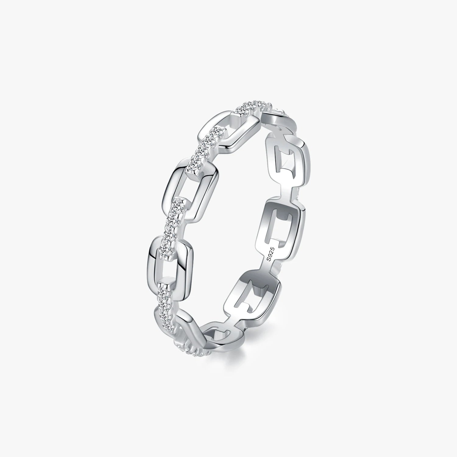 Fashion Geometric Clear CZ Ring Real 925 Sterling Silver Exquisite Stackable Finger Rings for Women Statement Jewelry
