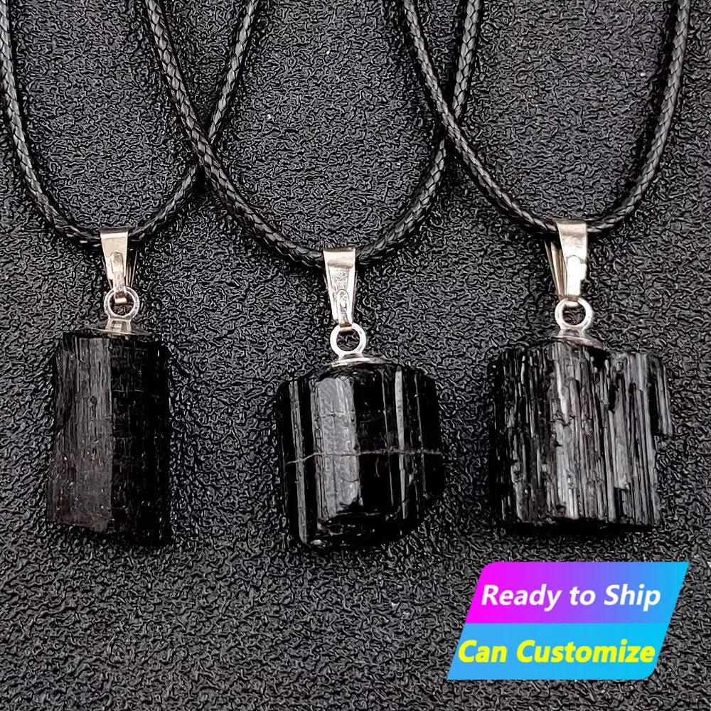 Wholesale Natural Crystal Healing Rough Stone Black Tourmaline Irregular Energy Fashion Jewelry Pendant Necklace
