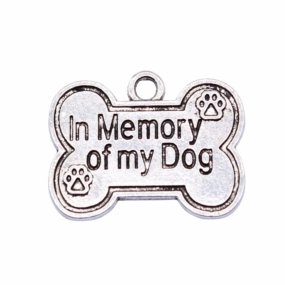 AA016098 Alloy Charms Dog Bone in Memory of My Dog 19x25mm Antique Silver Color Pendants Making DIY Handmade Jewelry