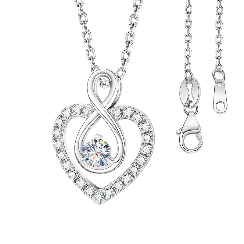 Heart Shaped Infinite Love Design VVS 1 Carat  Round Cut 925 Sterling Silver Pendant Moissanite Necklace