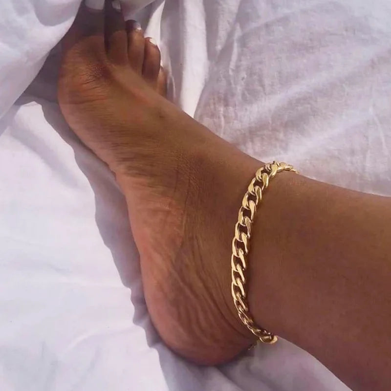 European Fashion Chunky Delicate 18k Gold Plated Stainless Steel Chain Waterproof Anklet